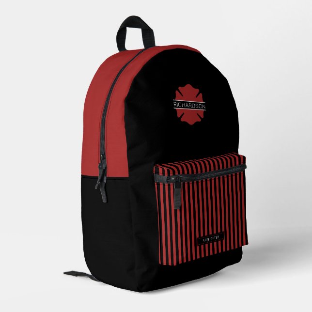 Personalised Firefighter Symbol Red and Black Printed Backpack (Back Corner Left)