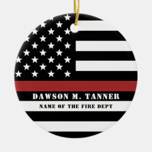 Personalised Firefighter Thin Red Line Fire Rescue Ceramic Ornament