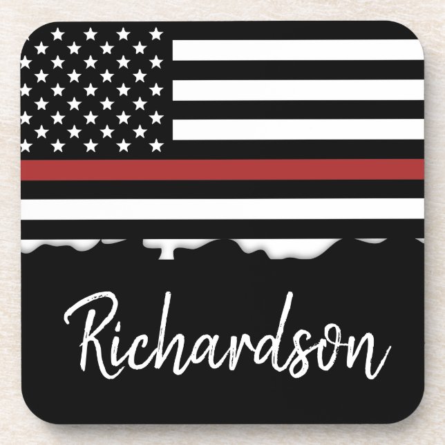Personalised Firefighter Thin Red Line Fire Rescue Coaster (Front)