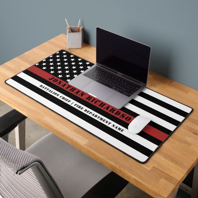 Personalised Firefighter Thin Red Line Fire Rescue Desk Mat (Office 2)