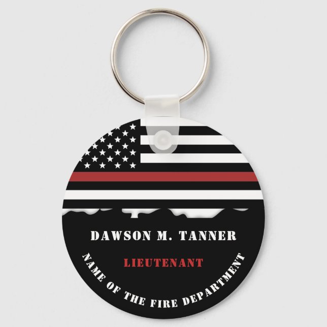 Personalised Firefighter Thin Red Line Fire Rescue Key Ring (Front)