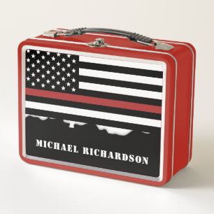 Personalised Firefighter Thin Red Line Fire Rescue Metal Lunch Box