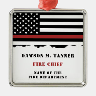 Personalised Firefighter Thin Red Line Fire Rescue Metal Ornament