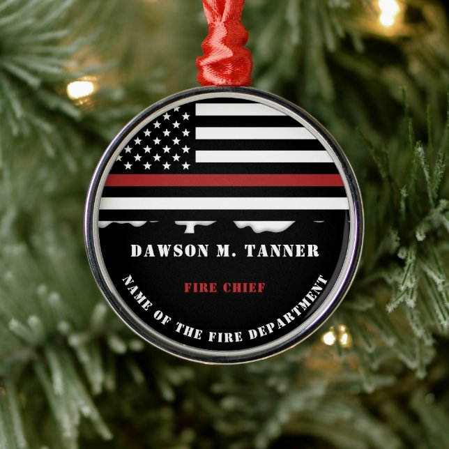 Personalised Firefighter Thin Red Line Fire Rescue Metal Ornament (Tree)