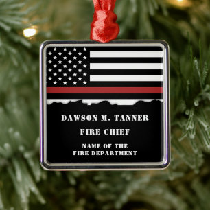 Personalised Firefighter Thin Red Line Fire Rescue Metal Ornament