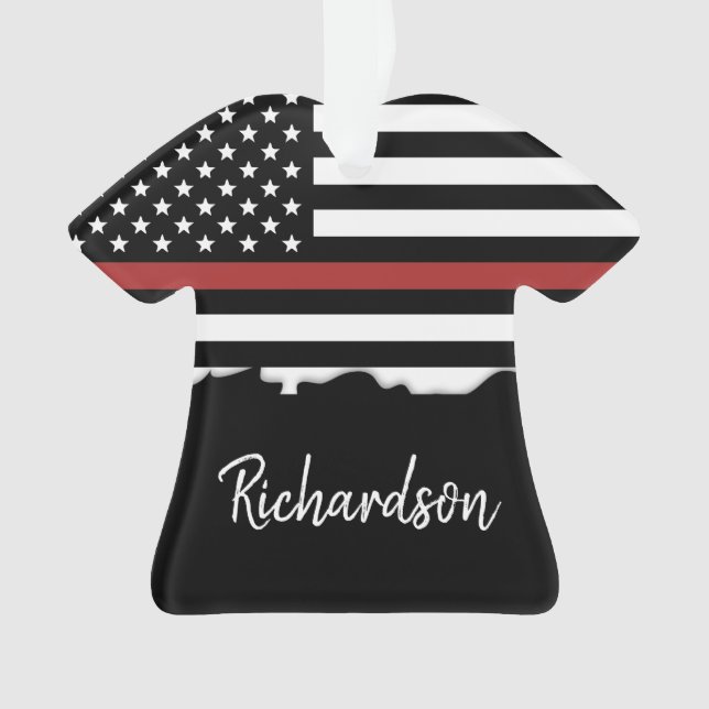 Personalised Firefighter Thin Red Line Fire Rescue Ornament (Front)