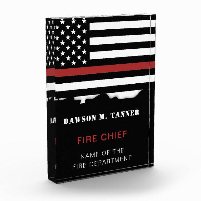 Personalised Firefighter Thin Red Line Fire Rescue Photo Block (Left)