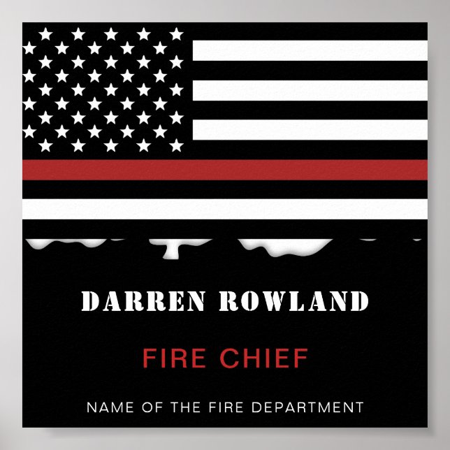 Personalised Firefighter Thin Red Line Fire Rescue Poster (Front)