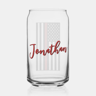 Personalised Firefighter Thin Red Line Flag Can Glass