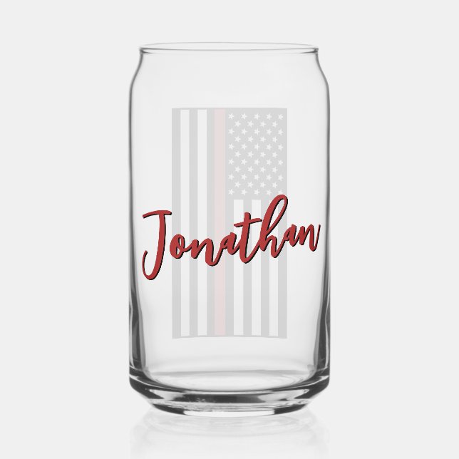 Personalised Firefighter Thin Red Line Flag Can Glass (Back)