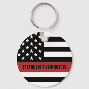 Personalised Firefighter Thin Red Line Flag Gift Key Ring