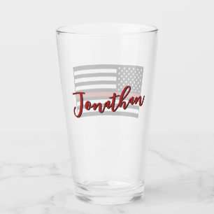 Personalised Firefighter Thin Red Line Flag Glass
