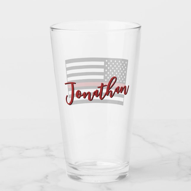 Personalised Firefighter Thin Red Line Flag Glass (Front)
