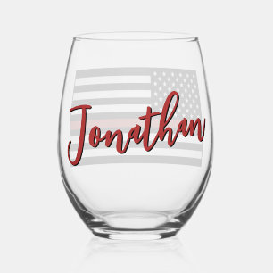 Personalised Firefighter Thin Red Line Flag Stemless Wine Glass