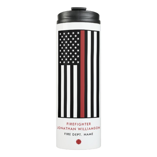 Personalised Firefighter Thin Red Line Flag Thermal Tumbler (Front)