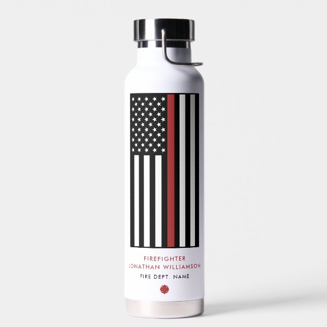 Personalised Firefighter Thin Red Line Flag Water Bottle (Left)
