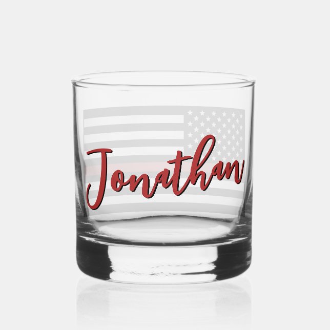 Personalised Firefighter Thin Red Line Flag Whiskey Glass (Back)