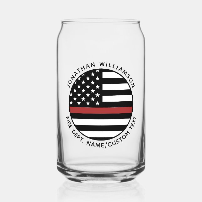 Personalised Firefighter Thin Red Line USA Flag Can Glass (Front)