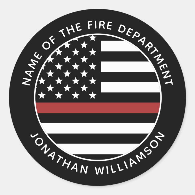 Personalised Firefighter Thin Red Line USA Flag Classic Round Sticker (Front)