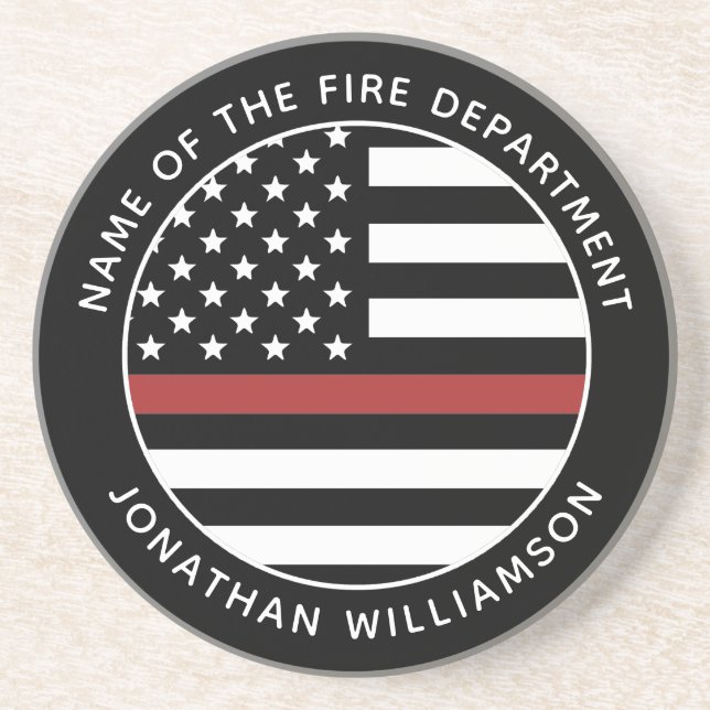 Personalised Firefighter Thin Red Line USA Flag Coaster (Front)
