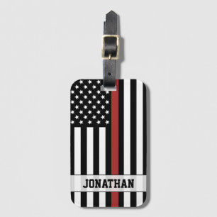 Personalised Firefighter Thin Red Line USA Flag Luggage Tag