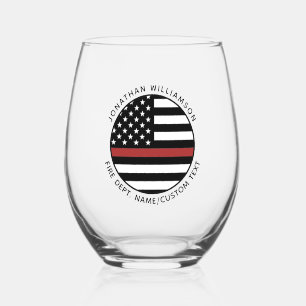 Personalised Firefighter Thin Red Line USA Flag Stemless Wine Glass