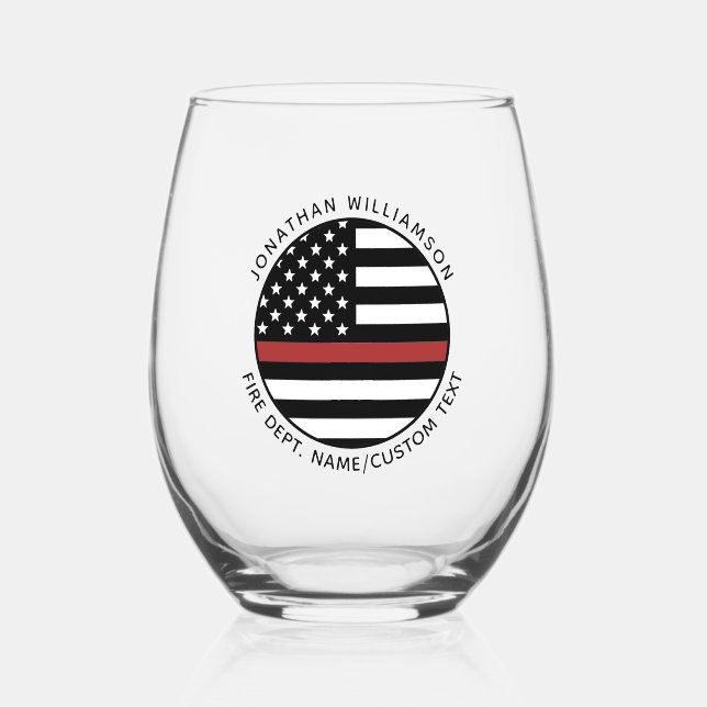 Personalised Firefighter Thin Red Line USA Flag Stemless Wine Glass (Front)