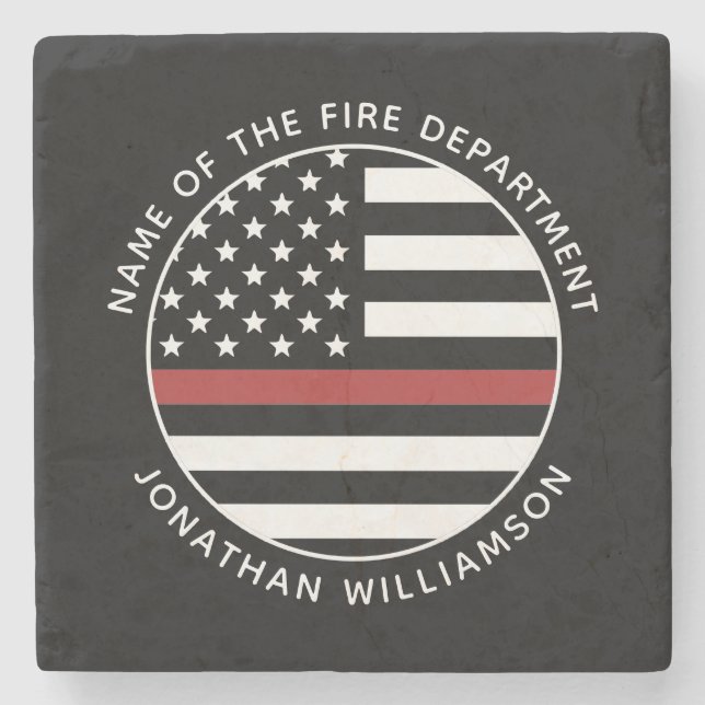 Personalised Firefighter Thin Red Line USA Flag Stone Coaster (Front)
