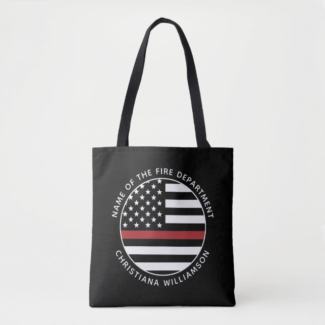 Personalised Firefighter Thin Red Line USA Flag Tote Bag (Front)