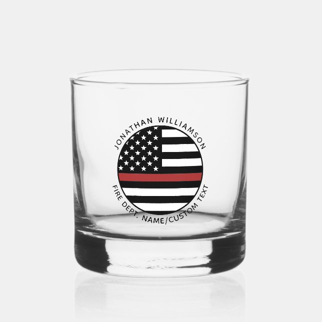 Personalised Firefighter Thin Red Line USA Flag Whiskey Glass (Front)