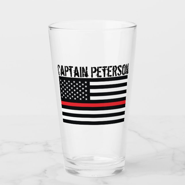 Personalised Firefighters Thin Red Line Flag Glass (Front)