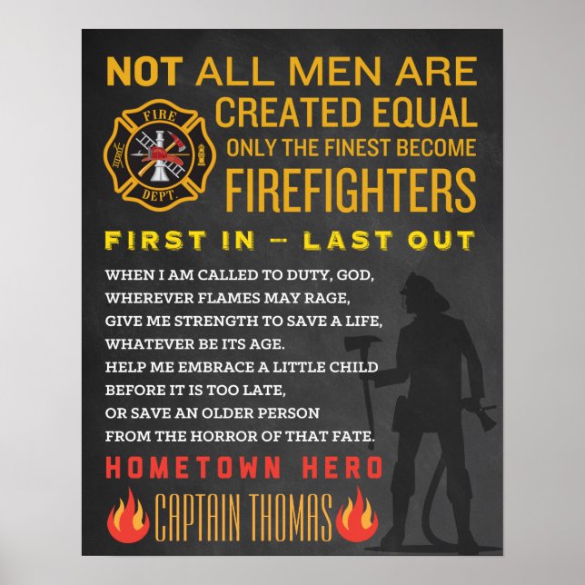 Personalised Fireman Gift. Firefighter Sign. EMT Poster (Front)