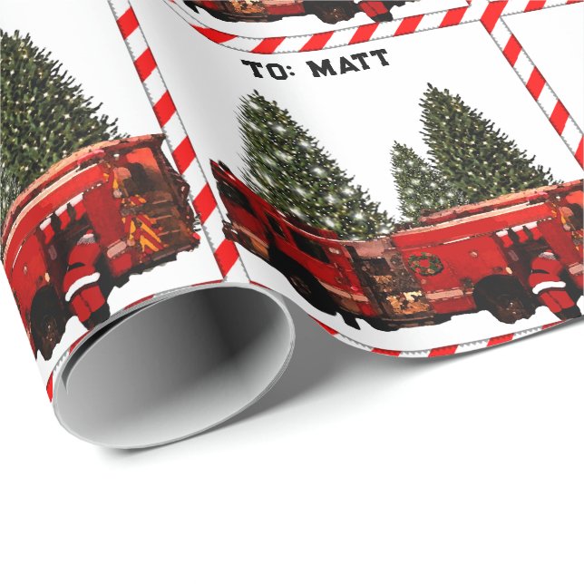 Personalised Fireman Holiday Gift Wrapping Paper (Roll Corner)