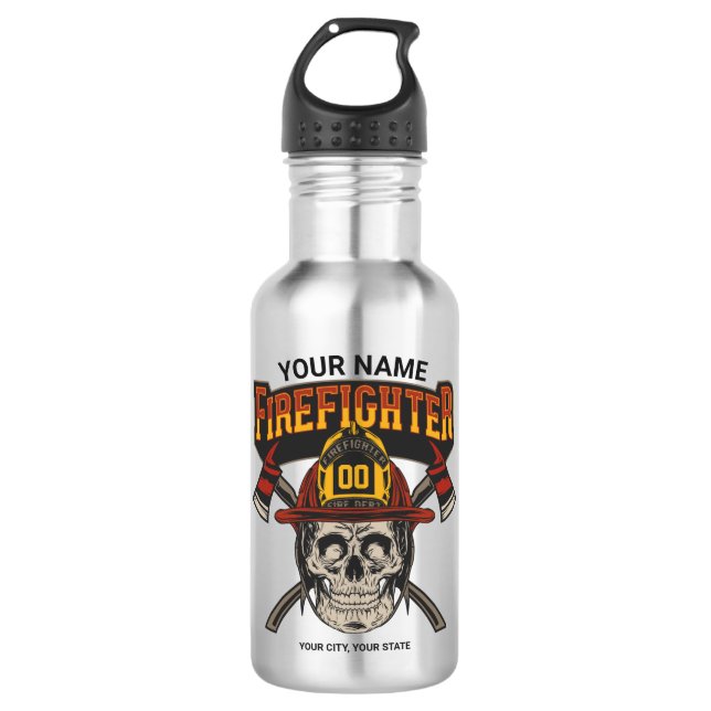 Personalised Fireman Skull Helmet Axe Firefighter  532 Ml Water Bottle (Front)