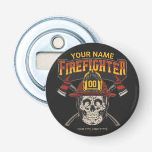 Personalised Fireman Skull Helmet Axe Firefighter Bottle Opener