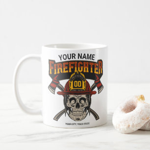 Personalised Fireman Skull Helmet Axe Firefighter  Coffee Mug