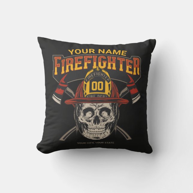 Personalised Fireman Skull Helmet Axe Firefighter  Cushion (Front)