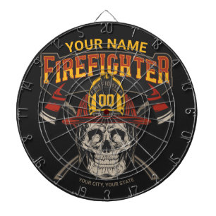 Personalised Fireman Skull Helmet Axe Firefighter  Dartboard
