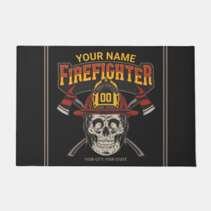Personalised Fireman Skull Helmet Axe Firefighter  Doormat