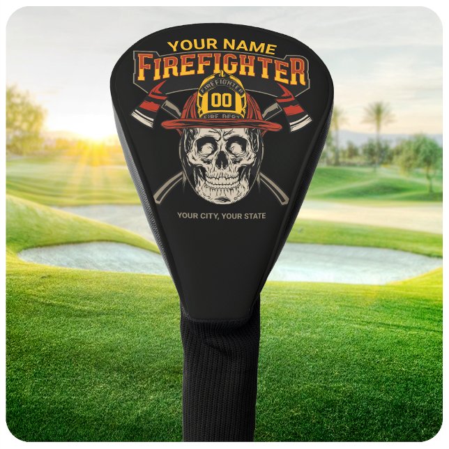 Personalised Fireman Skull Helmet Axe Firefighter  Golf Head Cover (Creator Uploaded)