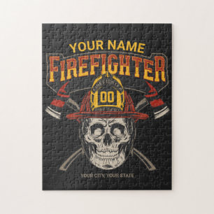 Personalised Fireman Skull Helmet Axe Firefighter  Jigsaw Puzzle