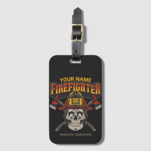 Personalised Fireman Skull Helmet Axe Firefighter  Luggage Tag
