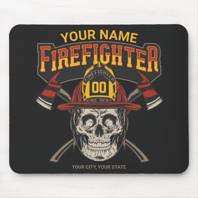 Personalised Fireman Skull Helmet Axe Firefighter  Mouse Pad (Front)