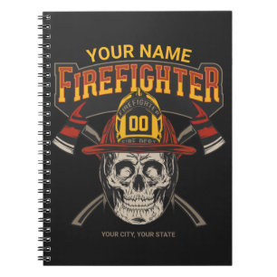Personalised Fireman Skull Helmet Axe Firefighter Notebook