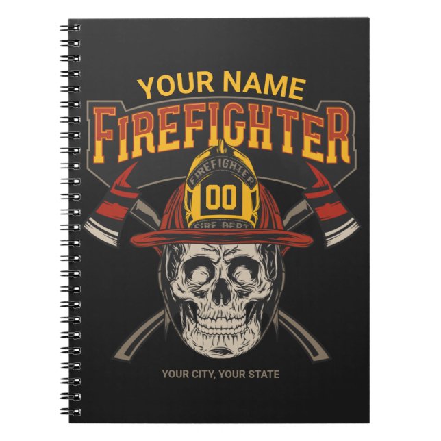 Personalised Fireman Skull Helmet Axe Firefighter Notebook (Front)