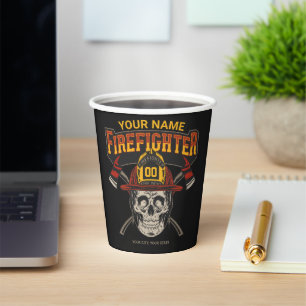 Personalised Fireman Skull Helmet Axe Firefighter Paper Cups