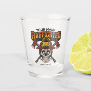 Personalised Fireman Skull Helmet Axe Firefighter Shot Glass