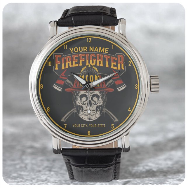 Personalised Fireman Skull Helmet Axe Firefighter  Watch (Creator Uploaded)