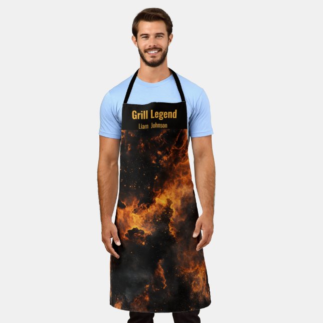 Personalised Firestorm Grill BBQ Men Apron  (Worn)