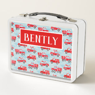 Personalised firetrucks boys custom name metal lunch box